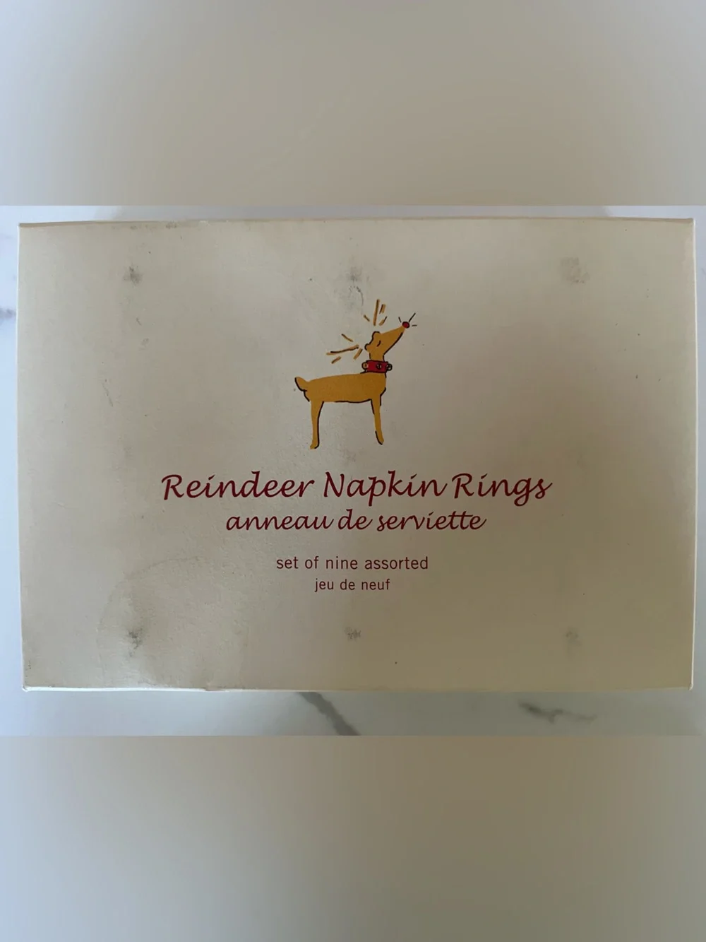 Pottery Barn Vintage Holiday Reindeer Porcelain Napkin Ring Set